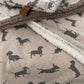 Snuggle sacks for summer dog/ dachshund print with soft cosy lining in natural and grey