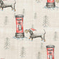 Pattern of dachshunds and red mailboxes with Christmas hats on a textured background.