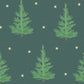 Pattern of green trees and stars on a dark green background